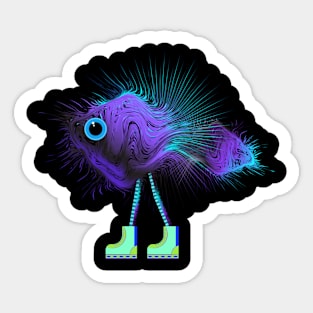 Violet fish in sneakers Sticker